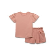 easy-peasy Toddler Girls Organic Cotton Essential Soft Seam Tee \u0026 Shorts Set, 2-Piece, Sizes 18M-5T